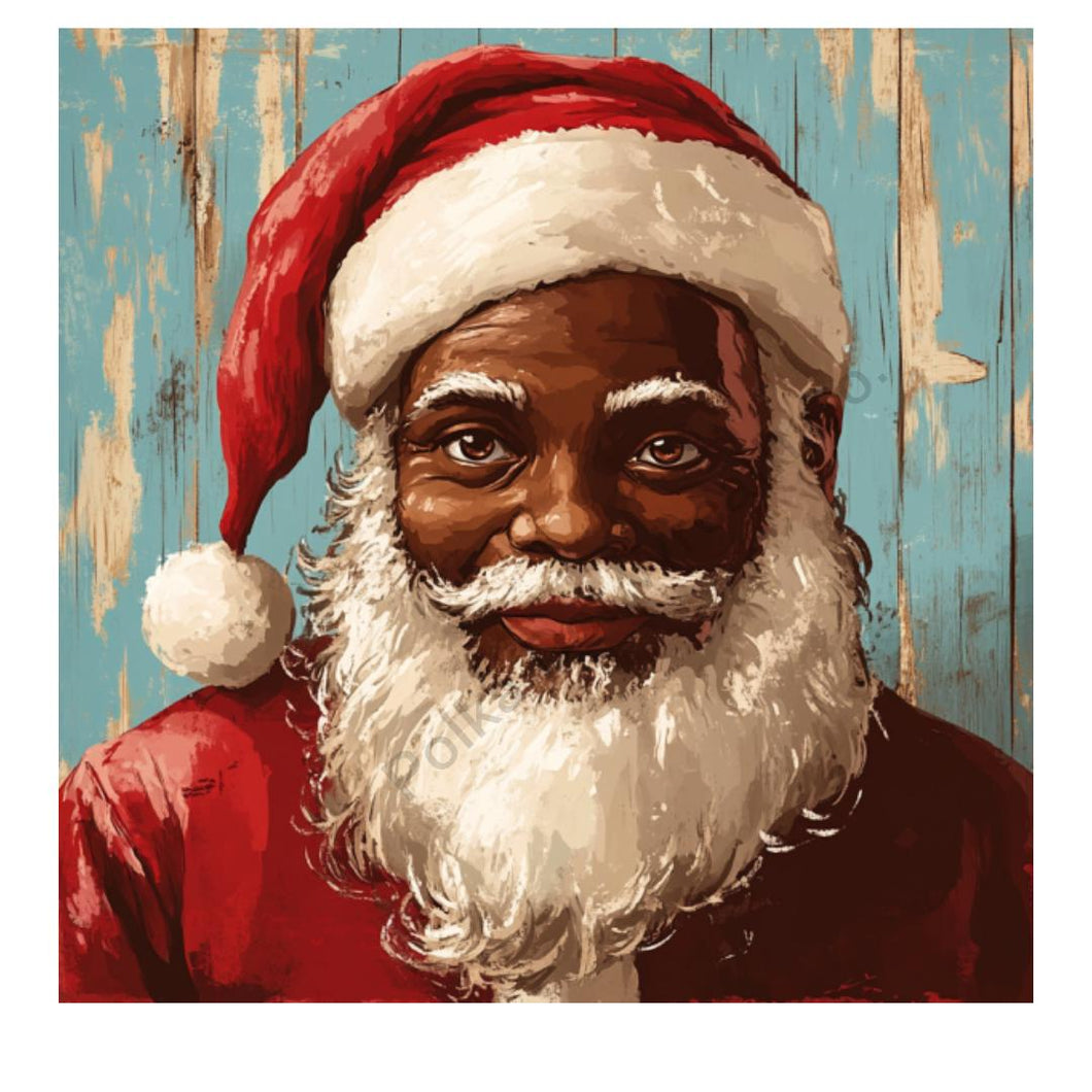 Black Santa Claus Sign, African American Santa, Primitive Santa Claus Decor, Christmas metal sign for wreath