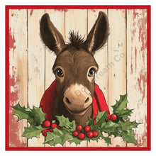 Load image into Gallery viewer, Christmas donkey, Farmhouse Christmas sign, Holiday farm decoration, Primitive donkey decor, Metal wreath sign for Christmas
