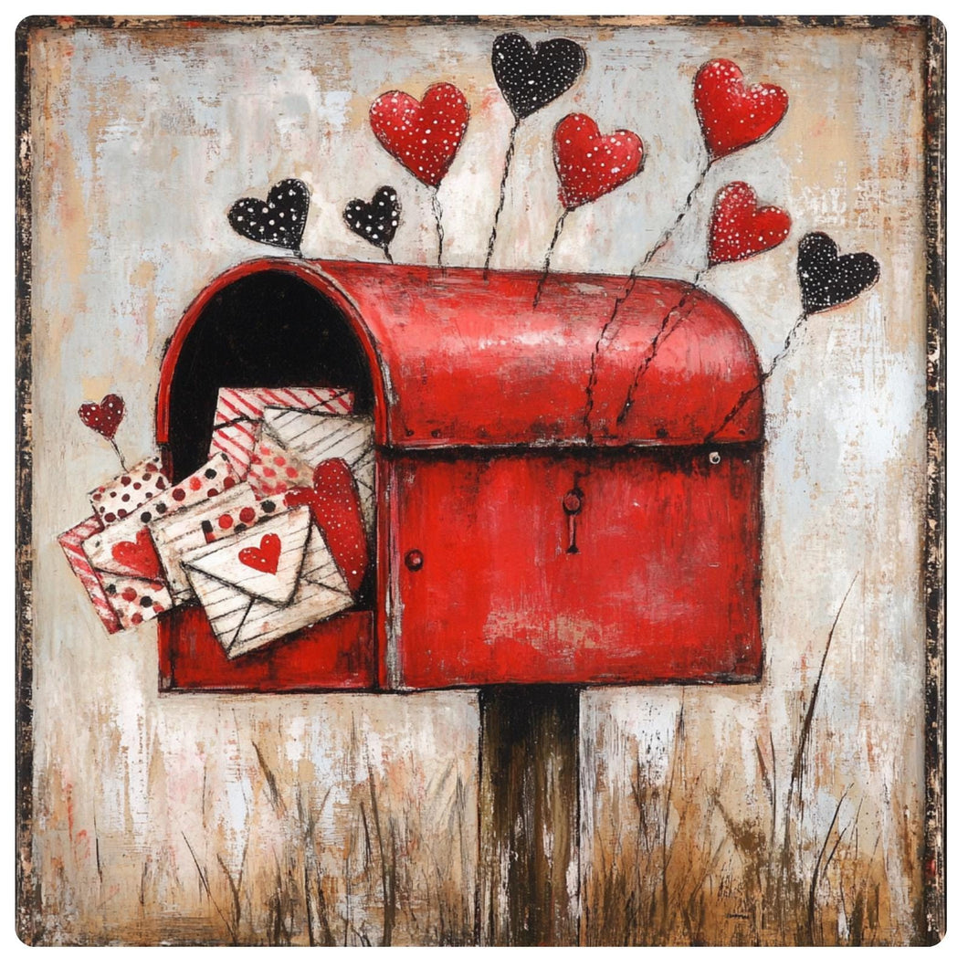Love letters for Valentines Day wall art, Primitive hearts in a mailbox wall art, Valentine Mail, Wreath sign for Valentines Day