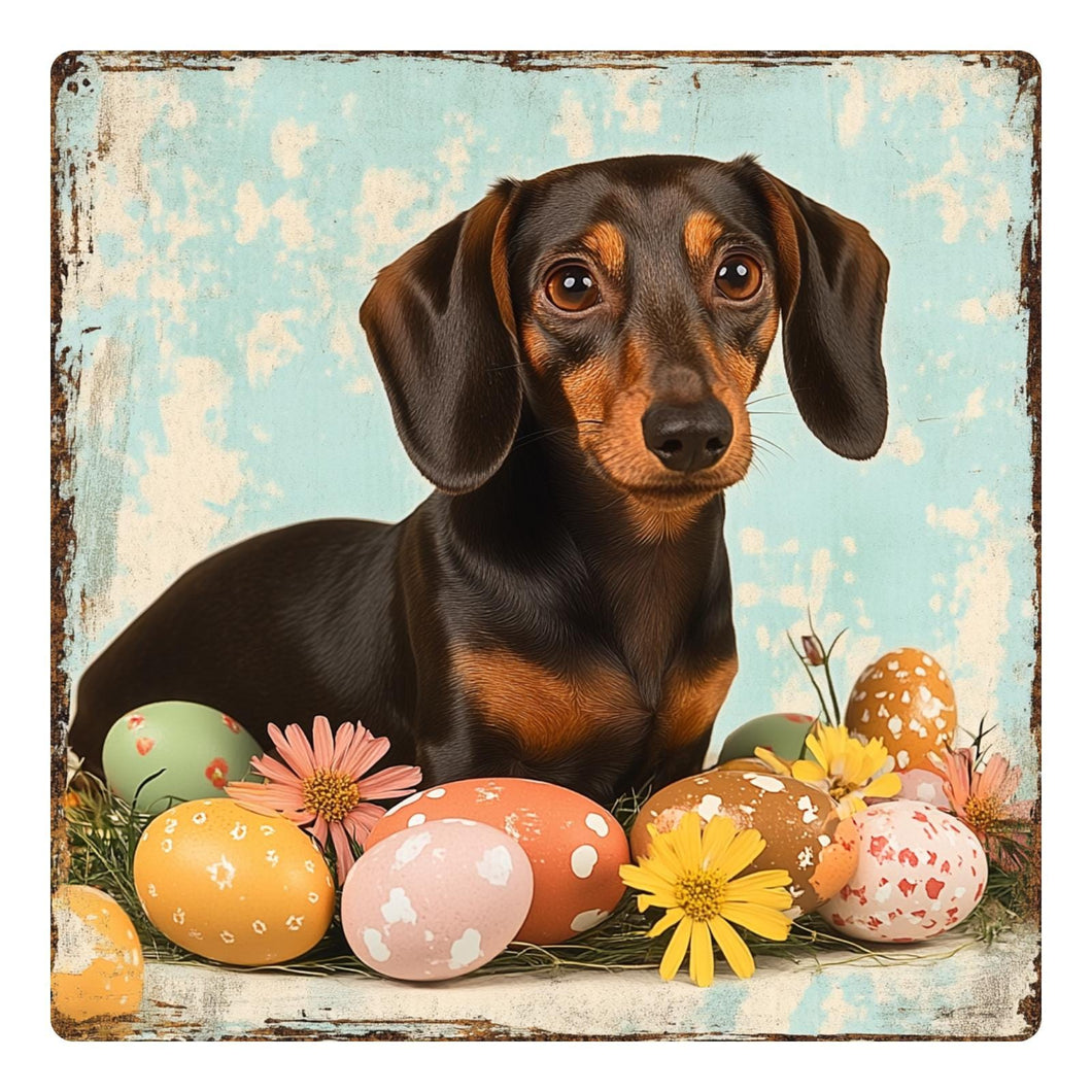 Easter Wreath Sign with Dog, Dachshund dog wall decor, Weiner dog gift, Easter egg sign for home, Spring Egg Wall decoration