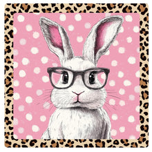 Load image into Gallery viewer, Easter Bunny with Glasses Spring Wall art, Leopard print bunny wreath sign, Rabbit with glasses sign for wall, Baby girl nursery sign
