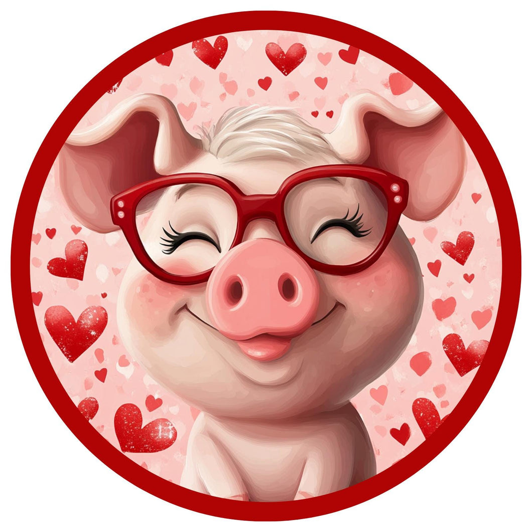 Pig Valentines Wreath Sign, Heart Sign, Pig with Glasses, Pig Kitchen Decor for Wall