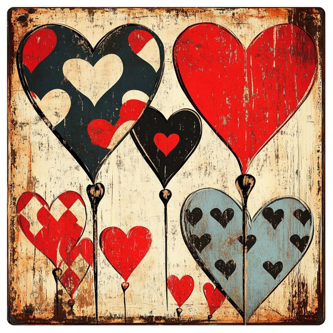 Primitive hearts rusted sign for Valentines Day, Rustic Valentines Decor, Valentine Balloon