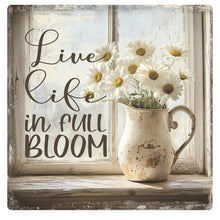 Load image into Gallery viewer, Vintage Wall Art for New Home, Daisies in a pitcher wall art, Spring flowers wreath sign, Metal wreath sign
