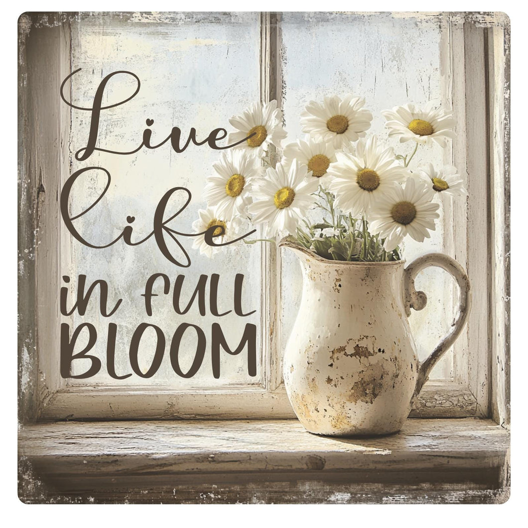 Vintage Wall Art for New Home, Daisies in a pitcher wall art, Spring flowers wreath sign, Metal wreath sign