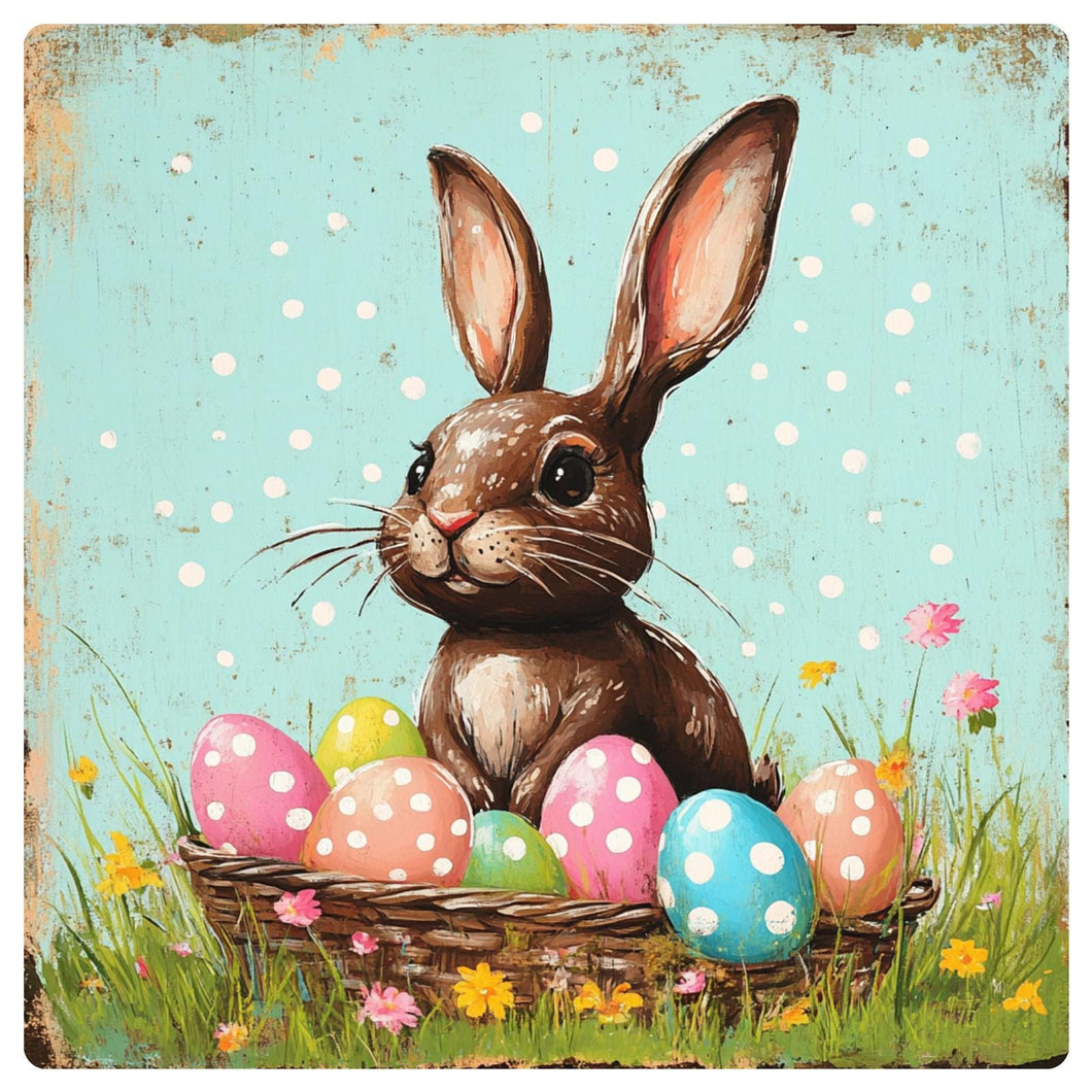 Cute Easter Bunny with egg sign, Welcome sign for Spring home, Spring home decoration, chocolate bunny for Easter, Cute rustic Easter decor