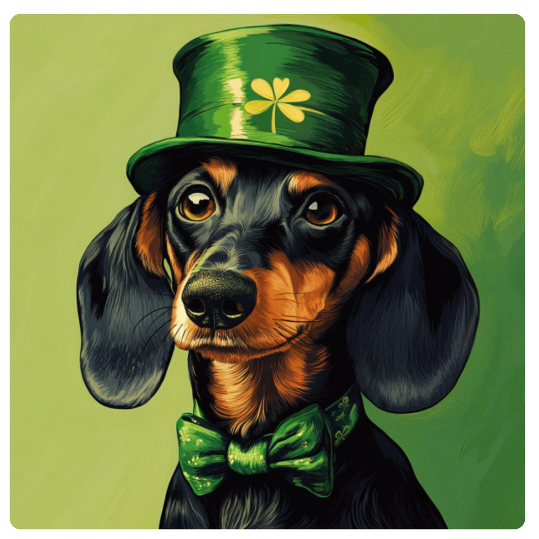 St. Patrick's  Day Wreath Sign with Dog, Dachshund dog wall decor, Weiner dog gift, Irish sign for home, St Patty's Wall decoration