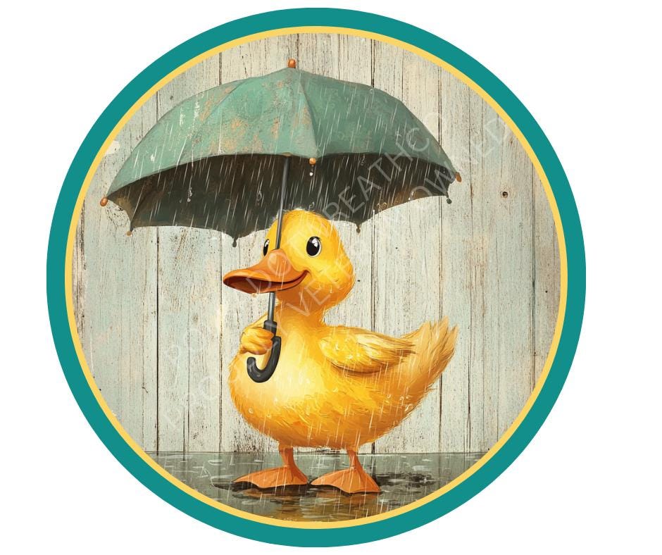 Cute Duck Wall Art – Rainy Day Duckling Sign, Farmhouse Nursery Decor, Spring Animal Printable, Baby Shower Decoration, Yellow Duck Easter
