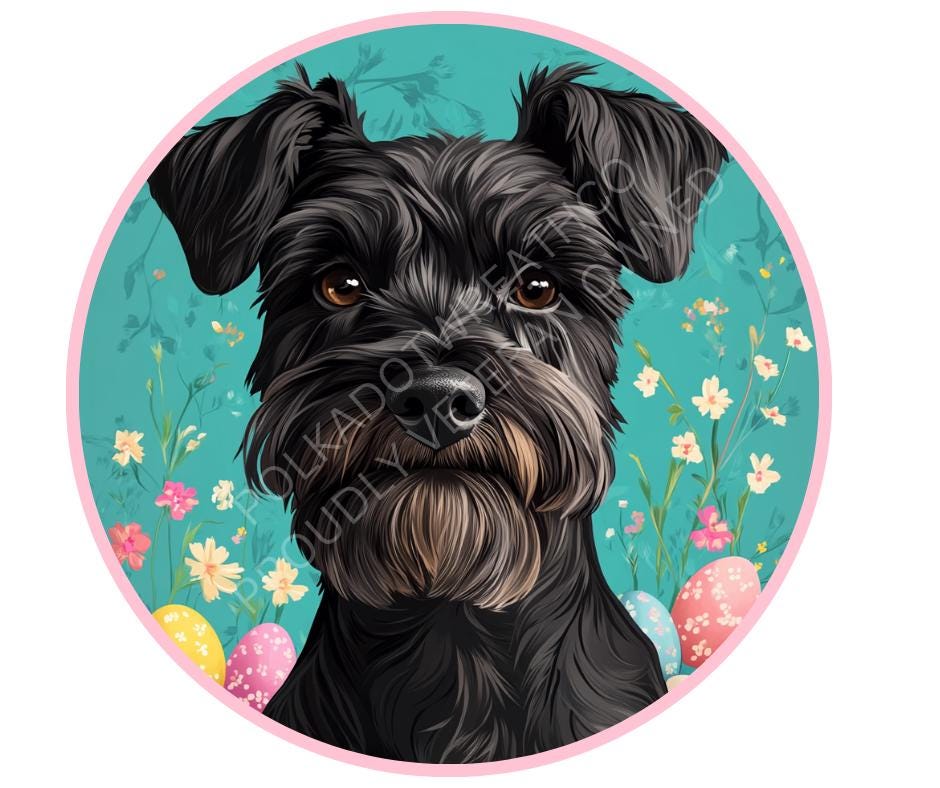 Easter Schnauzer Wall Art – Spring Dog Decor, Pastel Easter Egg Printable, Pet Lover Gift, Farmhouse Dog Wall Sign, Cute Dog Easter Decor