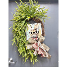 Load image into Gallery viewer, Easter Bunny Wreath, Rustic Spring Door Decor, Farmhouse Bunny Wreath , Grapevine Wreath with Bow, Handmade Easter Wreath, Front Door Decor
