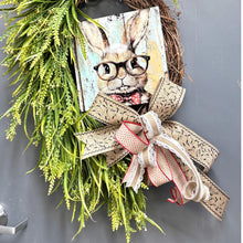 Load image into Gallery viewer, Easter Bunny Wreath, Rustic Spring Door Decor, Farmhouse Bunny Wreath , Grapevine Wreath with Bow, Handmade Easter Wreath, Front Door Decor
