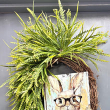 Load image into Gallery viewer, Easter Bunny Wreath, Rustic Spring Door Decor, Farmhouse Bunny Wreath , Grapevine Wreath with Bow, Handmade Easter Wreath, Front Door Decor
