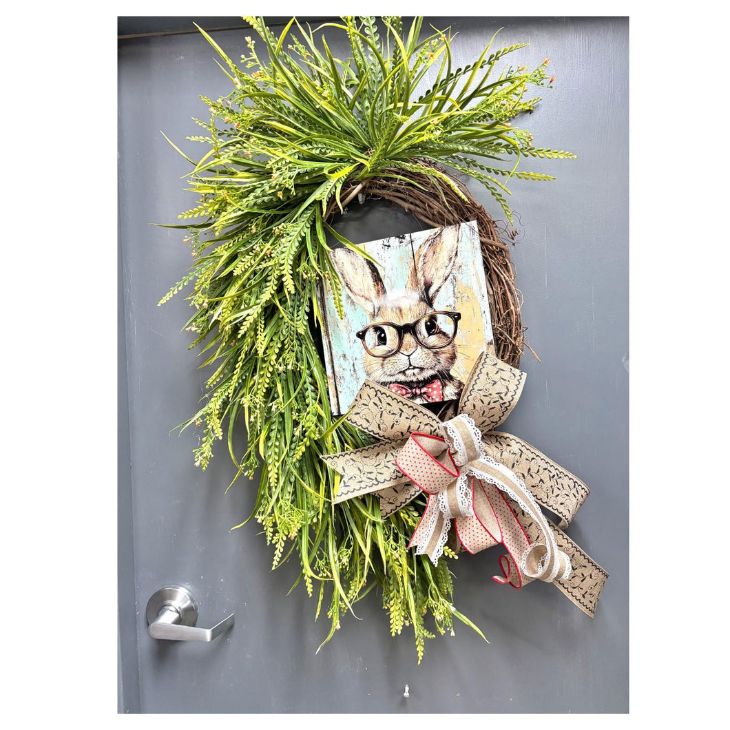 Easter Bunny Wreath, Rustic Spring Door Decor, Farmhouse Bunny Wreath , Grapevine Wreath with Bow, Handmade Easter Wreath, Front Door Decor