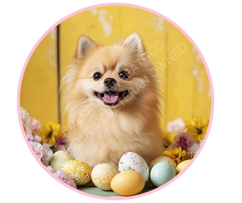 Pomeranian Wreath Sign, Easter Dog  Sign,  Spring Dog gift, Cream pom Decor
