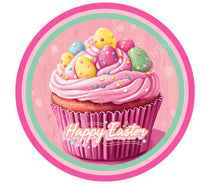 Load image into Gallery viewer, Happy Easter Cupcake Sign, Pastel Egg Cupcake Wall Art, Easter Kitchen Decor, Spring Party Decoration, Metal  Easter Sign
