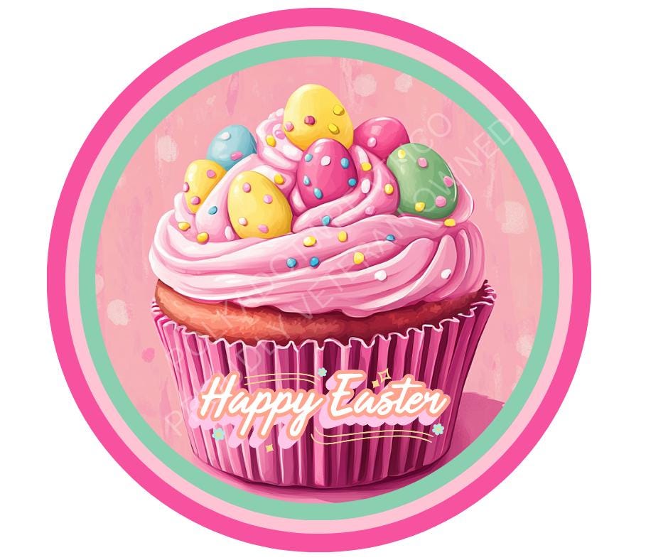 Happy Easter Cupcake Sign, Pastel Egg Cupcake Wall Art, Easter Kitchen Decor, Spring Party Decoration, Metal  Easter Sign