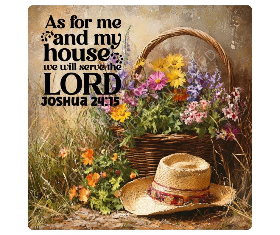 Joshua 24:15 Scripture Wall Art – “As For Me and My House” Printable, Christian Farmhouse Decor, Bible Verse Floral Sign