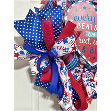 Load image into Gallery viewer, Patriotic 4th of July Wreath – Red White &amp; Blue Door Decor – Handmade USA Wreath – Memorial Day, Independence Day, Veterans Gift
