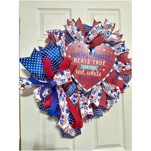 Load image into Gallery viewer, Patriotic 4th of July Wreath – Red White &amp; Blue Door Decor – Handmade USA Wreath – Memorial Day, Independence Day, Veterans Gift
