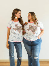 Load image into Gallery viewer, Leopard Texas on Marble &amp; Pink Ringer Tee
